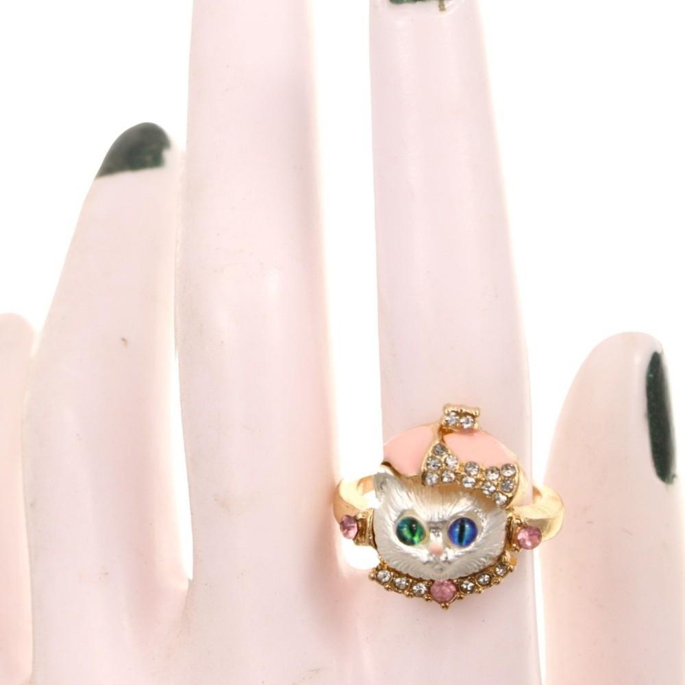Rhinestone Dog Head Ring Kitten Animal Ring Personality Irregular Opening Ring for Cat Dog Lovers