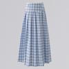 Ретро Синяя и Белая Клетчатая Длинная Юбка Юбка А-силуэта Юбка-зонт Универсальная Юбка с высокой талией и облегающего кроя Новый стиль Весна и Лето