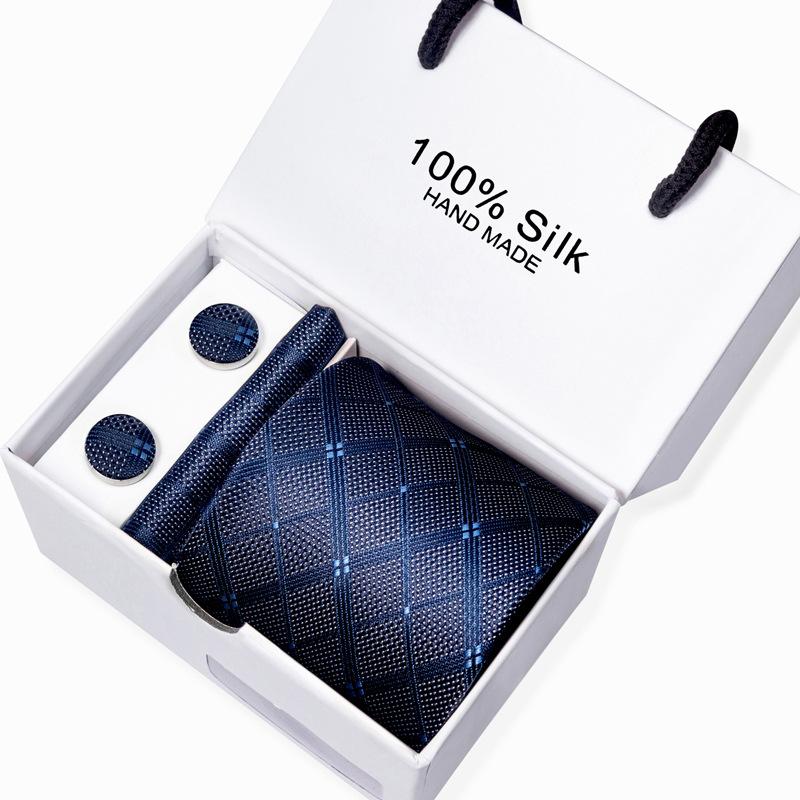 Мужской деловой галстук, квадратный шарф, подарочная коробка, полосатый простой костюм, рубашка, галстук, черный подарочный набор в коробке