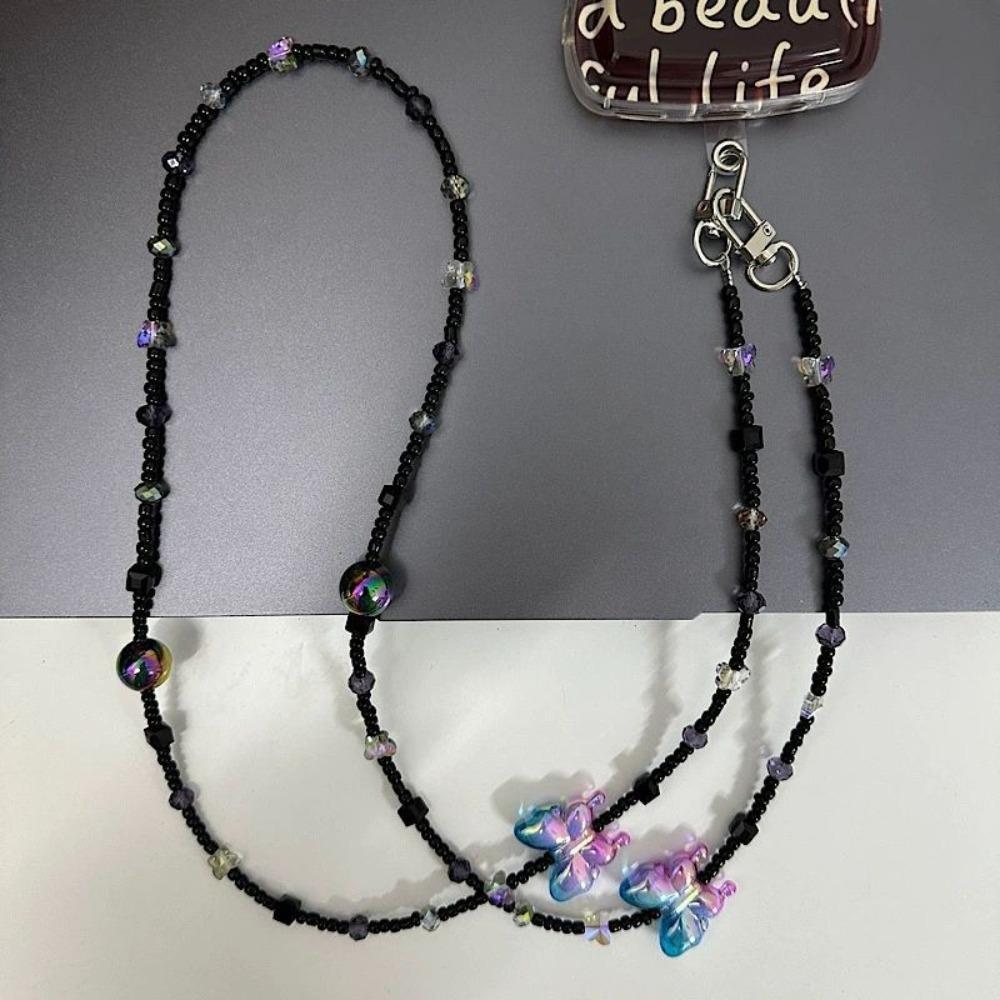 Ремешок для телефона с бусинами против потери, красочный шнурок для мобильного телефона с бабочками, мобильный телефон