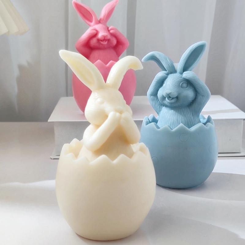 Long-Eared Egg Rabbit Plaster Doll-Silicone Mold Homemade Bunny Aromatherapy Candle Mold DIY Plaster Mold Home Decor