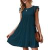 Women's Summer New Solid Round Neck Short Sleeve Casual Cake Dress Pleated Swing Dress