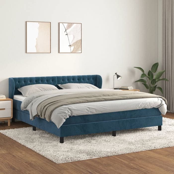 Maison Exclusive - Sommier à lattes de lit et matelas Bleu foncé 160x200cm Velours