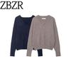 Za Export New Arrival Women's Clothing ZR Fashion Style Fashionable All-Match Soft Plaid V-neck Long-Sleeve Knitwear 2142162