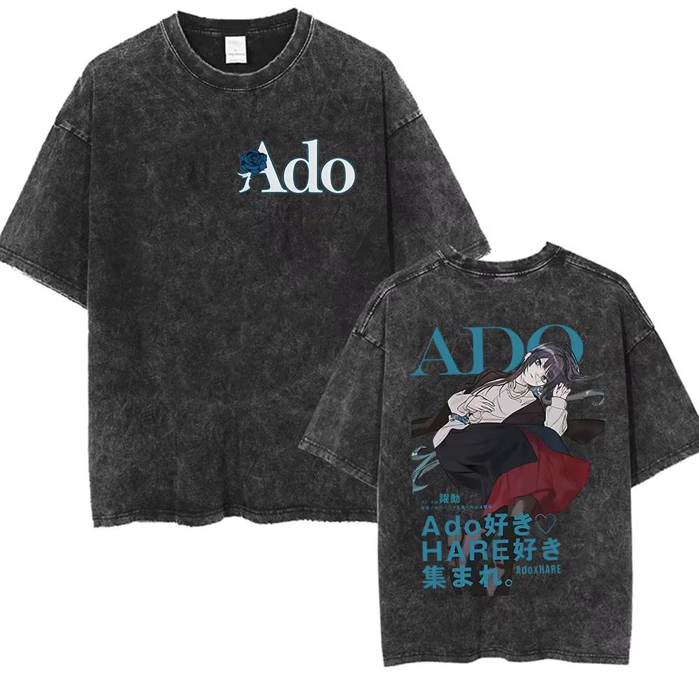 ADO Hibana World Tour Vintage Washed T Shirts Japanese Singer Fashion Oversized Tshirts Casual Aesthetic Short Sleeve Tees