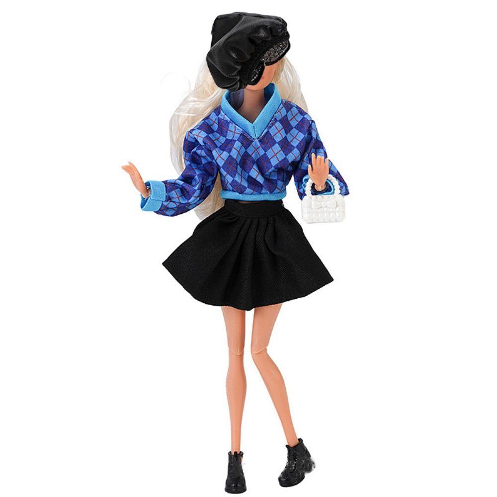 Plaid Sweater Doll Sweater Skirt Set Multicolor Mini College Suit Fashion Doll Clothes