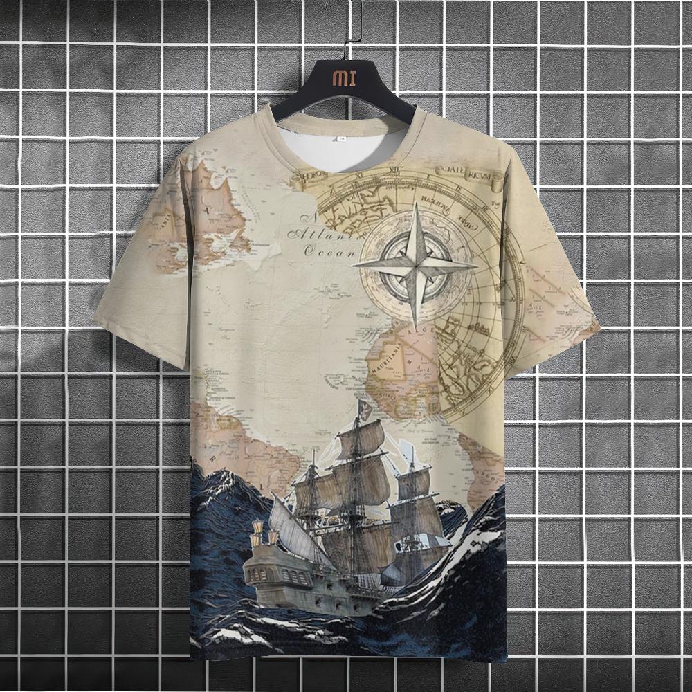 Футболка с принтом для мужчин с рисунком компаса, топы с коротким рукавом, летняя новая повседневная мужская одежда, модная повседневная уличная одежда, футболки, топы