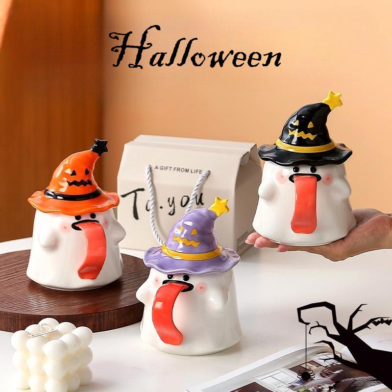 Strange Ghost Mug with Lid Ceramic Cup Gift Halloween Cup Cross Border Companion Gift Water Cup Couple Drinkware Mugs