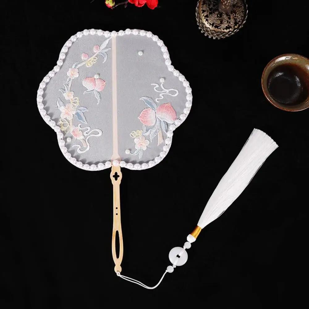 Китайский веер оптом полупрозрачный длинный веер с кисточками для танцев женский костюм ханьфу чонсам вышивка маленький круглый веер