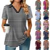 Женские футболки с коротким рукавом, плиссированные, с V-образным вырезом, с принтом, с воротником, летние топы, модные, деловые, повседневные, рабочие