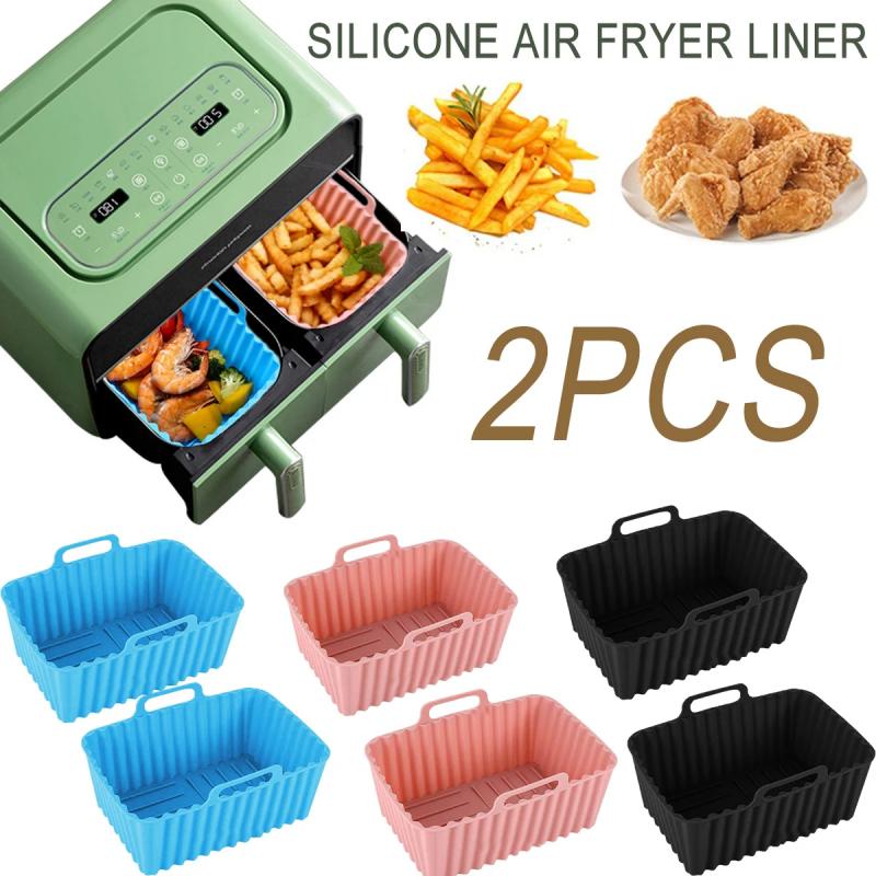 2PCS Silicone Air Fryer Liner Heat Resistant Baking Tray for Oven Microwave Rectangular Non-stick Baking Pan Kitchen Accessories