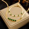 Love Heart Emerald Zircon Bracelet Simple Bestie Set Snake Chain Necklace Minimalist Luxury High End Accessories Design