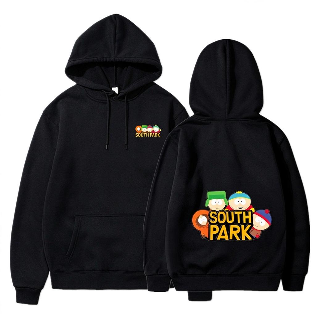 Худи с аниме-принтом South Park Модное теплое пальто Мужская осенне-зимняя толстовка Уличная черная толстовка с длинным рукавом