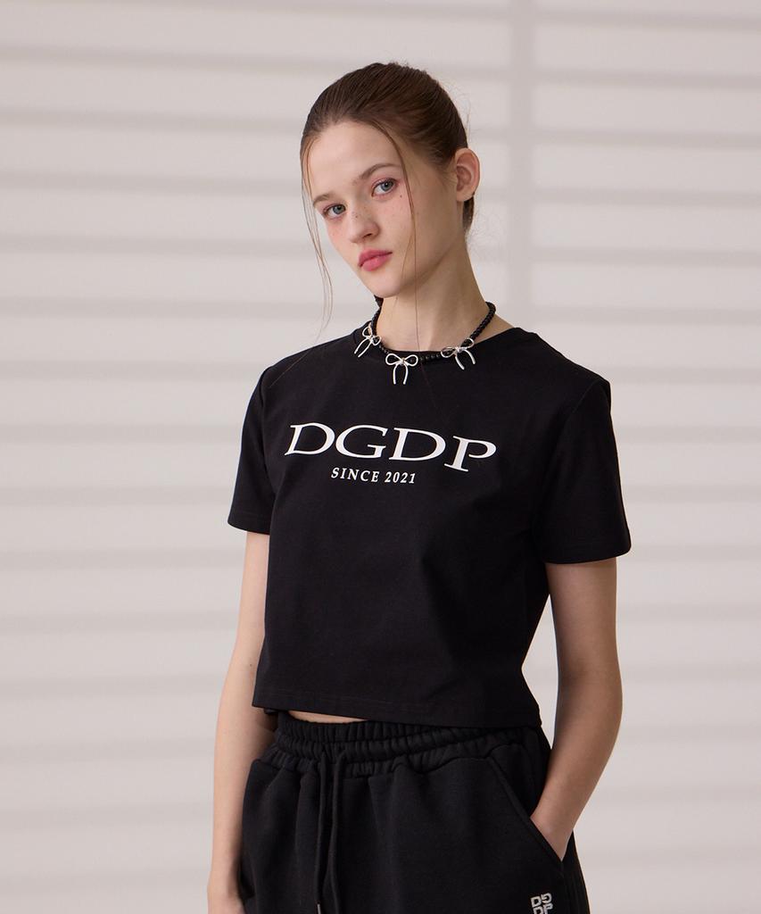 DANGLEDROP Dgdp Точечный Логотип Укороченная Футболка с Коротким Рукавом Черная