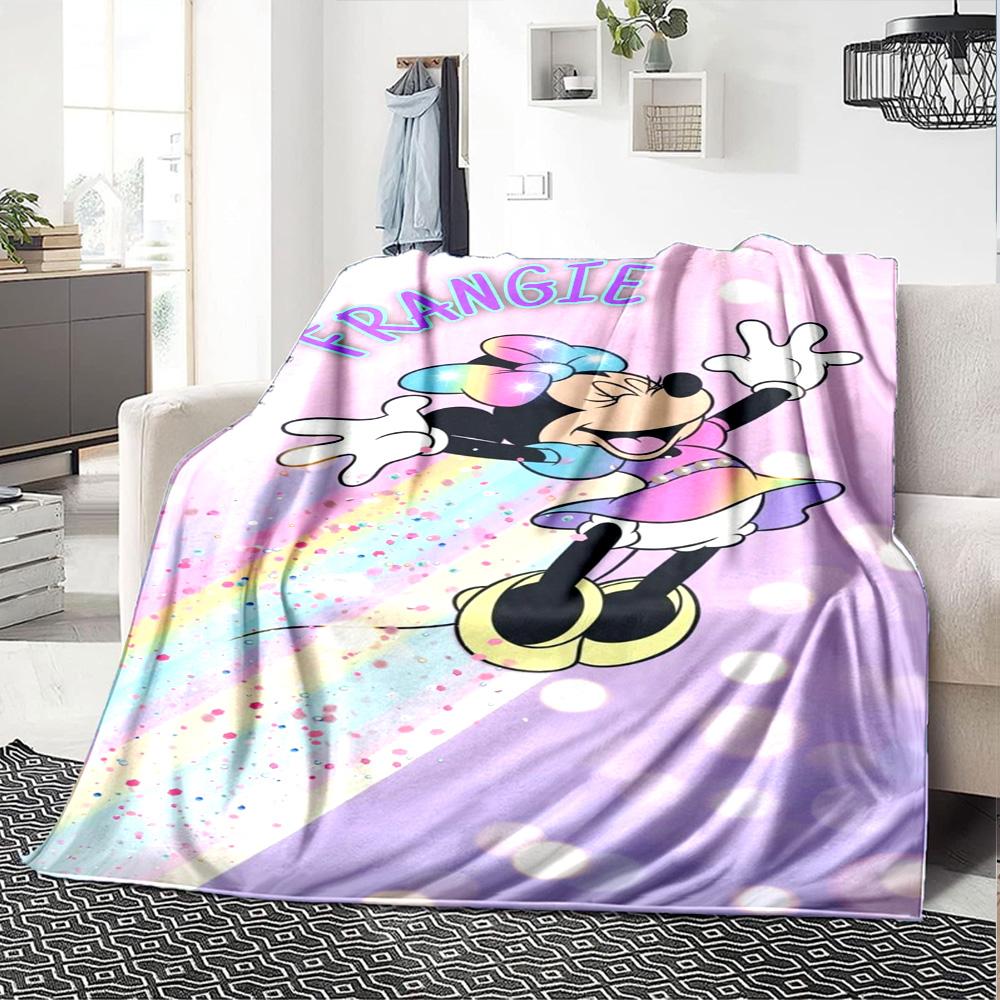 Rainbow Minnie Celebration Flannel Blanket Super Soft Warm Cozy Blanket For Sofa Bed Office Travel Allseason Home Decor Gift