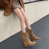Fashion Women's Boots Quality Handmade Western Cowboy Boots Autumn Pointed Toe Thick Heel Ankle Boots Woman Loose PU Leather Botas Mujer