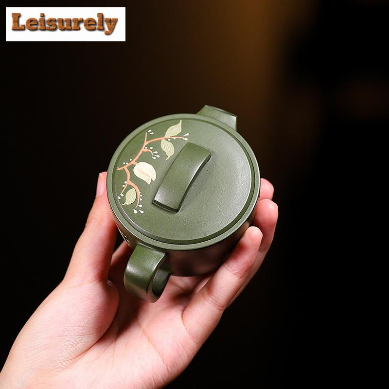 100 мл изысканные чайники из фиолетовой глины Исин, ручная работа, цветной рисунок, большой калибр, чайник из сырой руды, зеленый глиняный чайник, чайный набор «Цзыша»