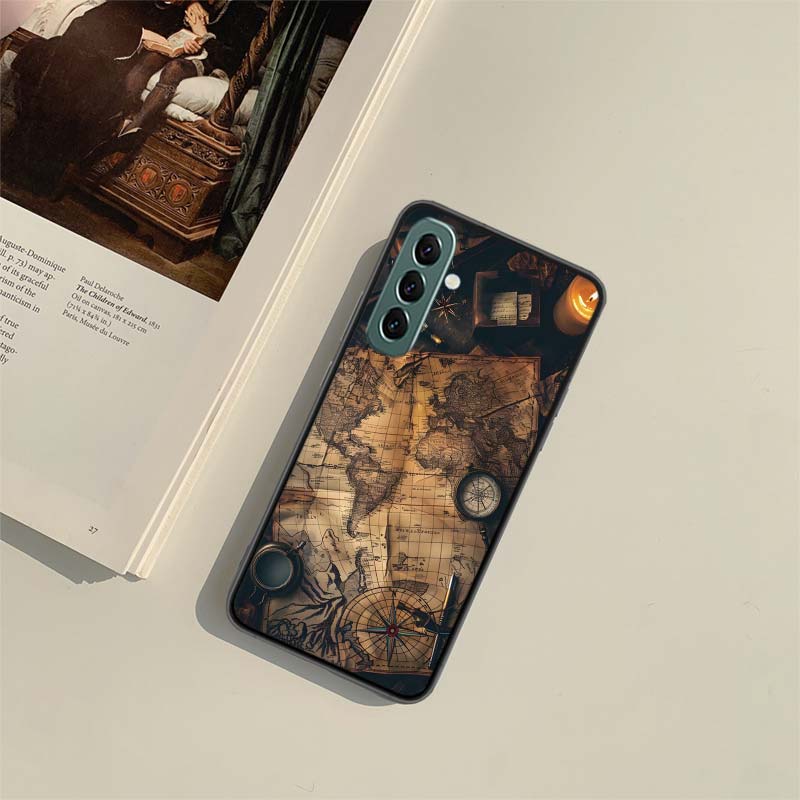 Compass Map Voyage Phone Case for Samsung A54 A14 A24 A34 A17 A37 A57 A55 A35 A25 A15 A07 A05S A04S A12 A22 A32 A52S A72 Galaxy