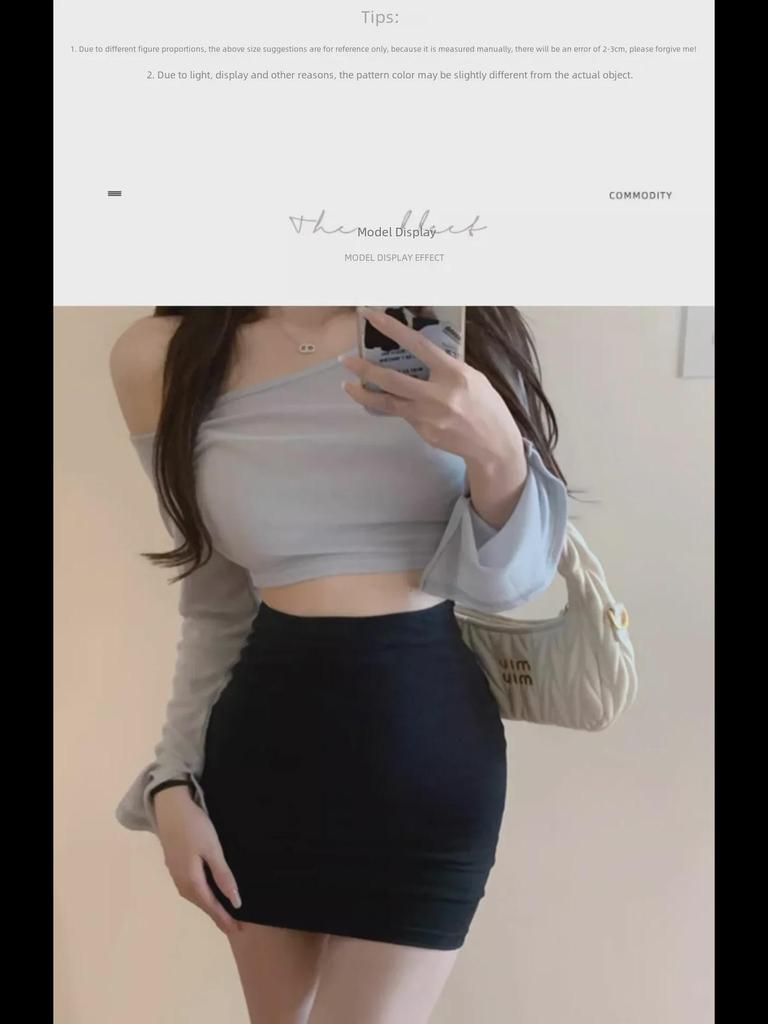 Узкая юбка А-силуэта с высокой талией в стиле Хепберн для женщин - весенняя коллекция 2024 года в черном цвете