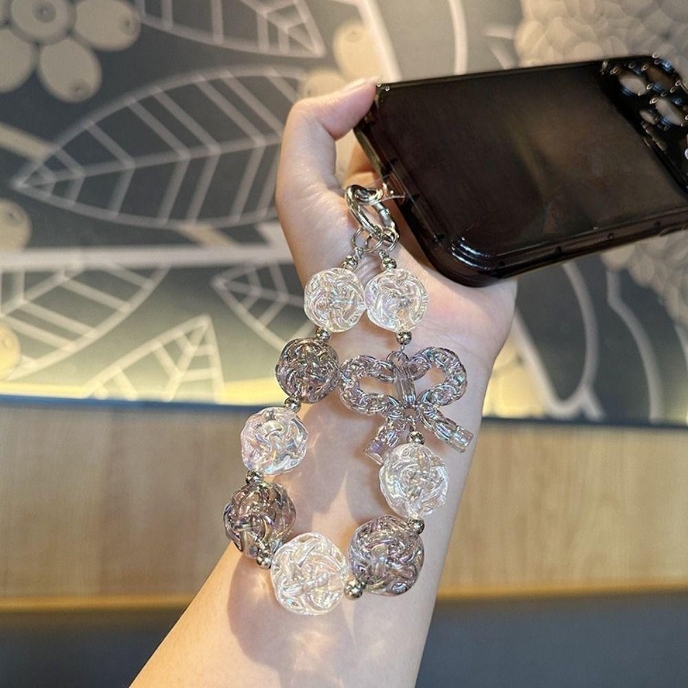 Anti-lost Beaded Phone Chain Bag Hanging Transparent Beads Pendant Sweet Candy Keychain Key Decor