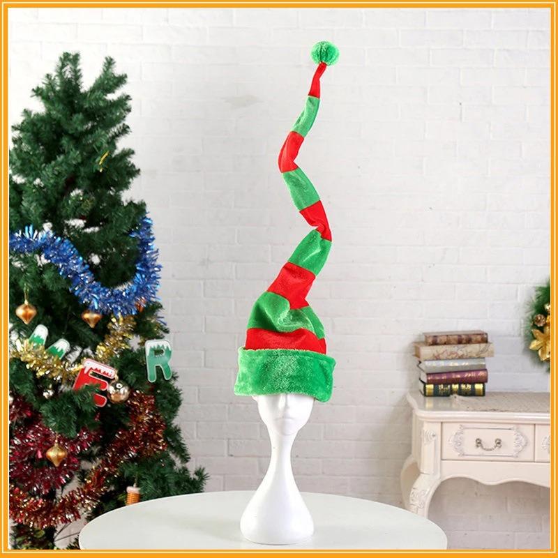 1 шт. Взрослая красно-белая полосатая бархатная рождественская шапка Карнавальная шапка костюма эльфа на Хэллоуин с фетровой подкладкой для вечеринки, фотобудки