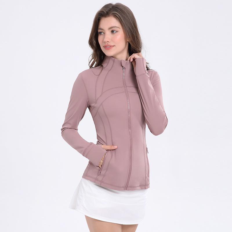 Новая женская нейлоново-спандексная куртка для йоги со стойкой и двухсторонним молнией для спорта