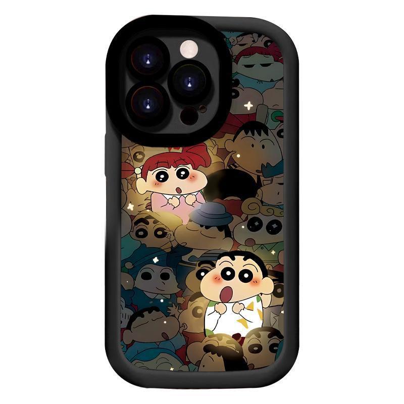 Cute Cartoon Soft Silicone Phone Case IPhone 17 16 Pro Max 15 Plus 13 11 Full Cover Shockproof With Glow-in-the-Dark Shin Chan
