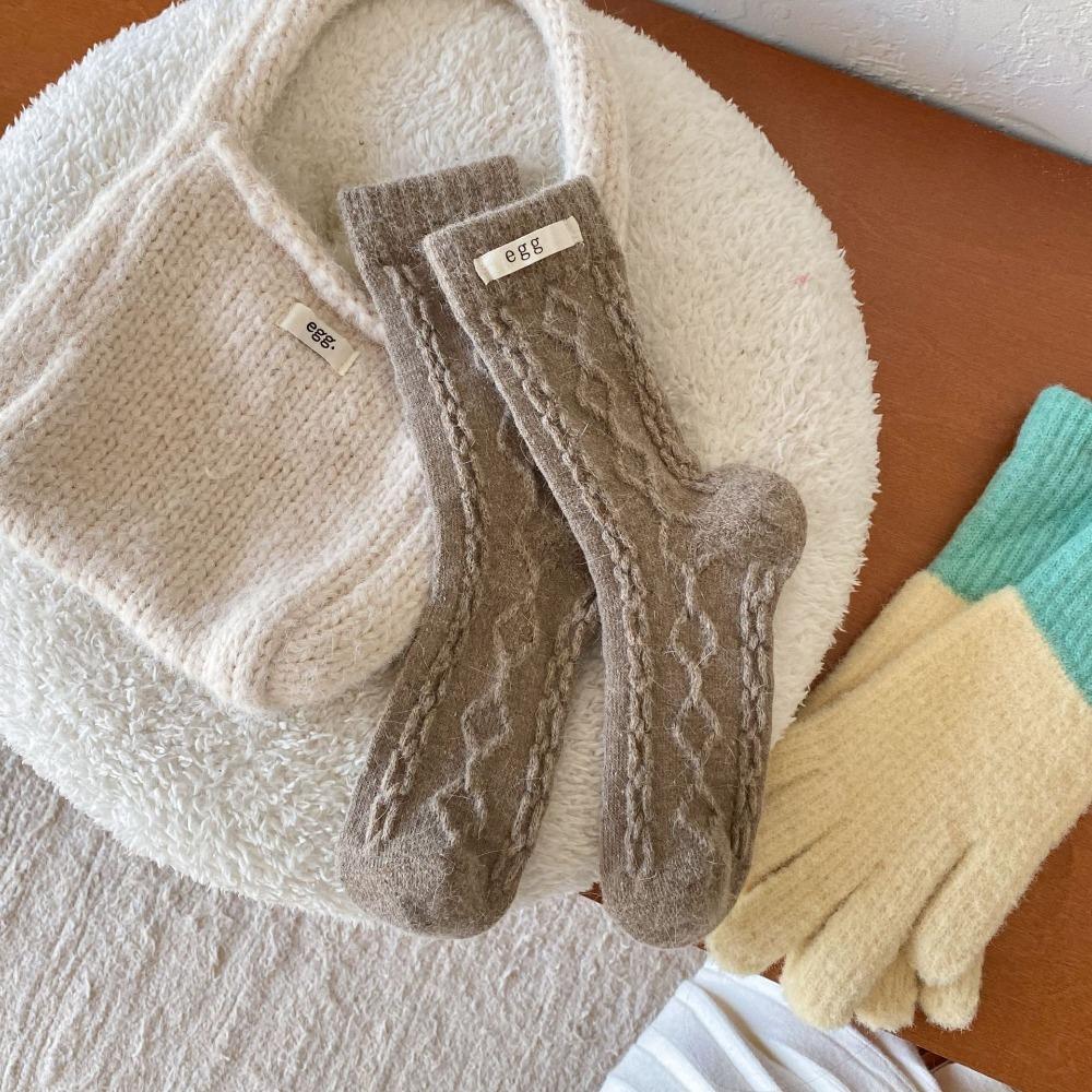 Тканевые зимние носки с этикеткой, толстые полосатые носки с переплетенными краями, теплые женские носки