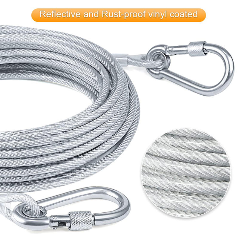 Outdoor Stainless Steel Dog Leash Heavy Duty Dog Tie Out Cable Pet Runner Cable Leads for Yard, Line Tether for Medium Large Dogs