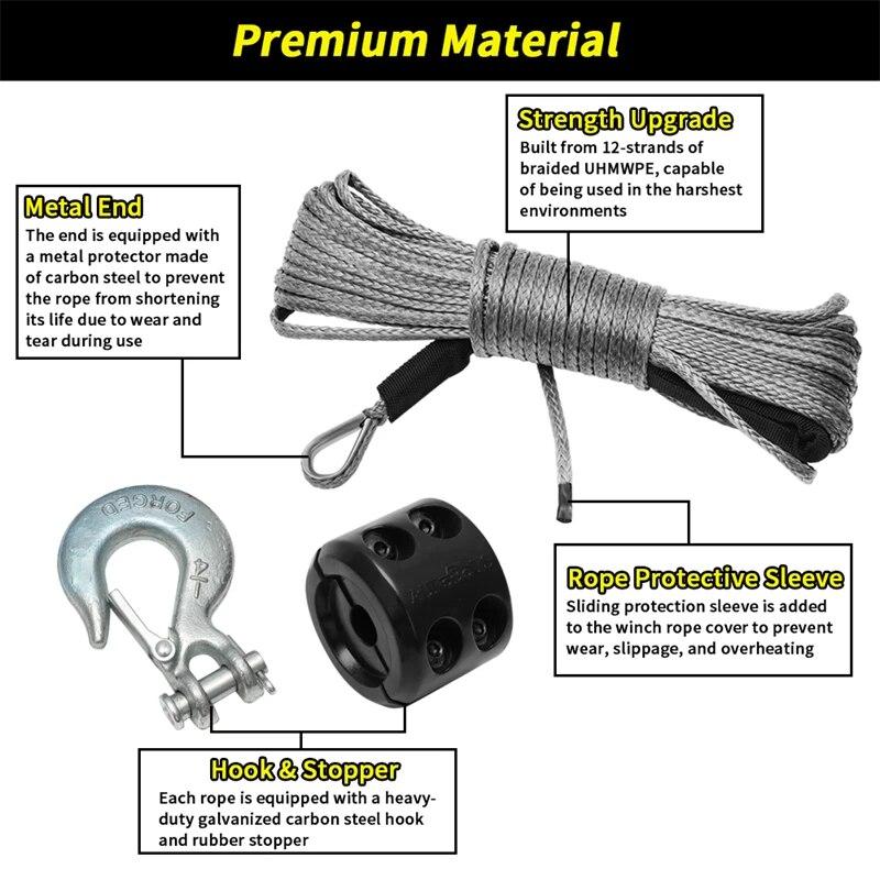 15M 10000LBS Synthetic Winch Rope Line Recovery Cable For Jeep Off Road 4WD ATV UTV Truck Boat SUV Synthetic Winch Towing Rope