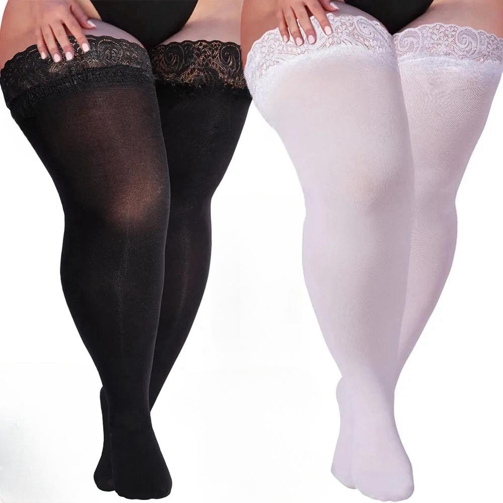 Женские чулки больших размеров для полных женщин, сексуальные, с кружевным верхом, силиконовым ремешком, противоскользящие, кружевные чулки для бедер, женские подарочные чулки для ночного клуба