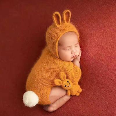 Шерстяной вязаный костюм-кролик для новорожденных для фотосессии