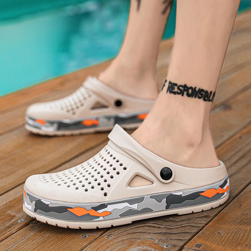 Крутые тапочки мужские летние новые дырочные туфли носить нескользящие трендовые корейские версии летние пляжные туфли для отдыха на море толстая подошва