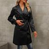 Женская мода повседневное двубортное пальто с длинными рукавами и поясом