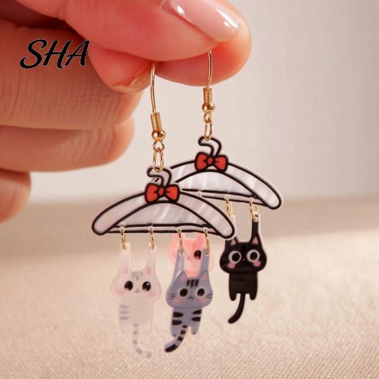 Whimsical Animal Theme Accessories 1 Pair Cute Cat Dangle Drop Earrings for Women, 2D Acrylic Cartoon Kitten Playful Accessory Gift Hang on