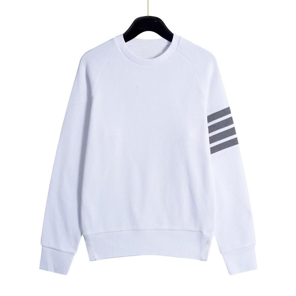 High-Quality Unisex Waffle Sweatshirt, Trendy Loose Fit with Classic Four Stripes, Perfect for Couples
