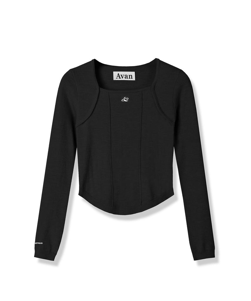 AVANDRESS Square Neck Line Crop Long Sleeve Knit Sora