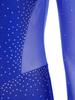 Womens Gymnastics Figure Skating Leotard Long Sleeve Sheer Mesh Sparkle Rhinestone Bodysuit