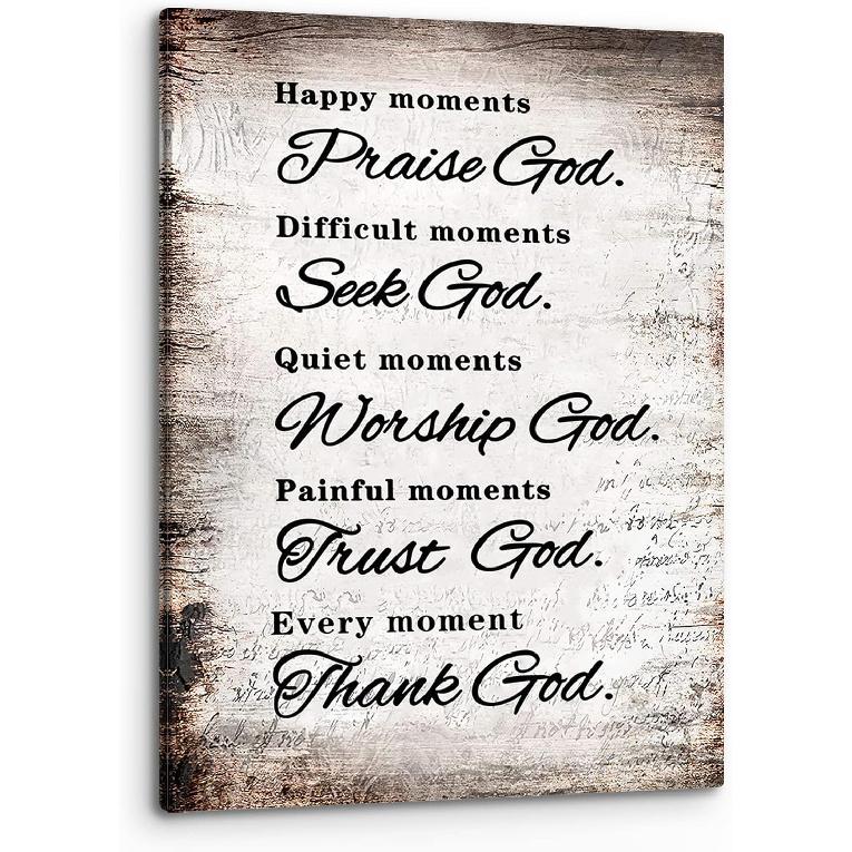 PHAMTE Christian Quotes Happy Moments Praise God Wall Art,Positive Bible Verse Scripture Print Framed Canvas Painting Artwork Christian Home Living