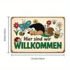 German Garden Welcome Sign - 20x30cm Retro Aluminum Decor with Hedgehog & Butterflies