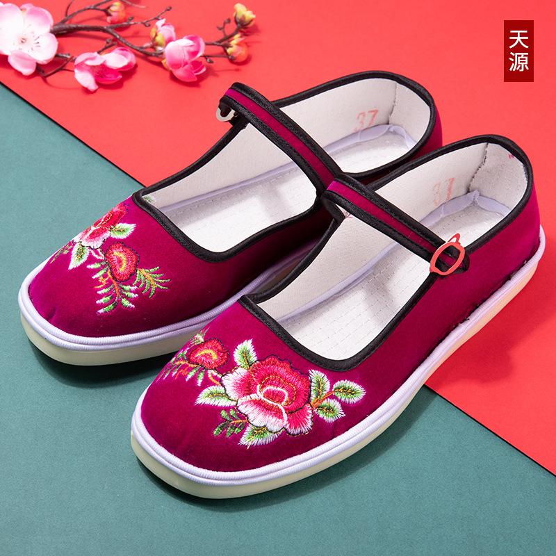 Туфли «Старый Пекин», тканевые туфли, женские туфли с вышивкой, нескользящие бабушкины туфли с одним ремешком, туфли для мам, танцевальная обувь