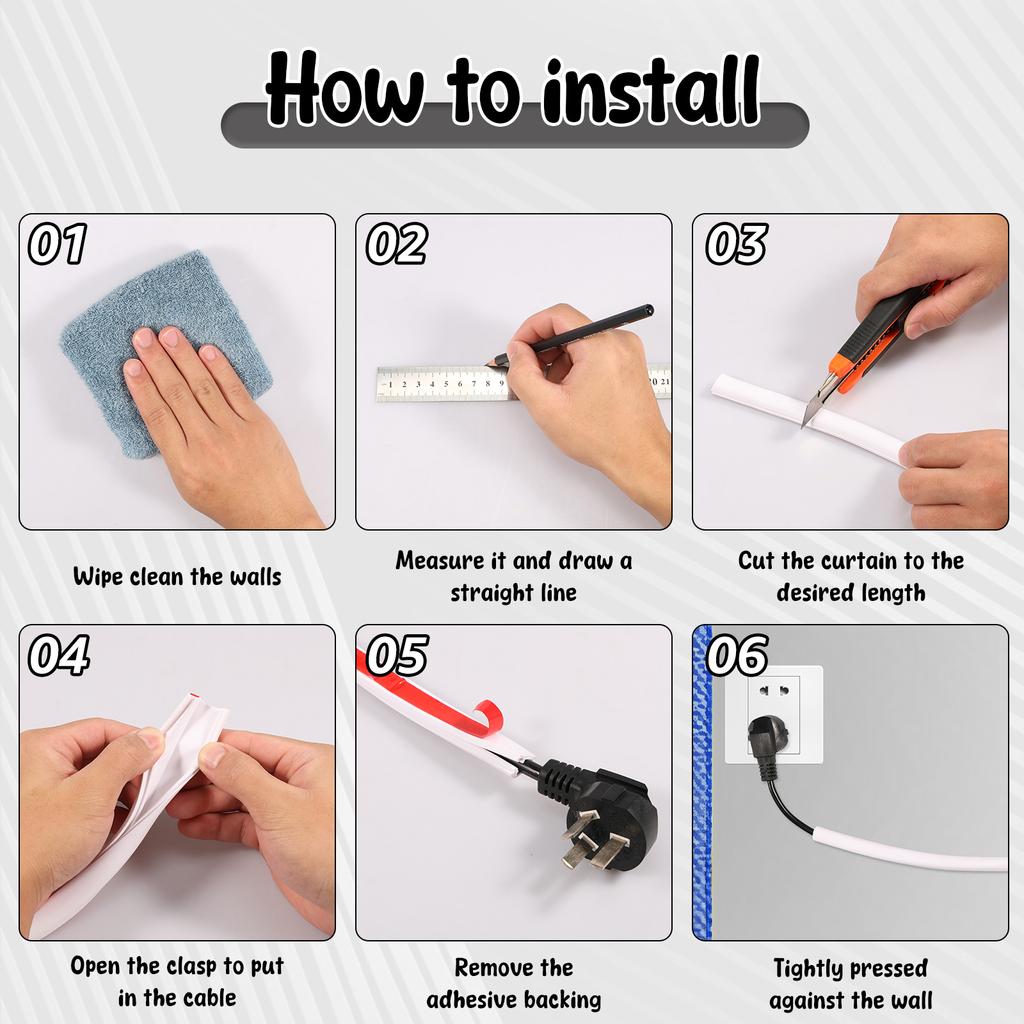 3/5/8m Floor Cord Cover for Extension Cords Self Adhesive Wall Cable Concealer Flexible Cable Hider Cover Wire Protector