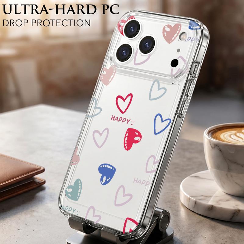 Чехол для iPhone 17 Pro Max Чехол iPhone 16 Pro Max 15 14 13 11 17E 16E Принт с сердечками Ударопрочный Прозрачный Мягкий ТПУ Силиконовый Чехол