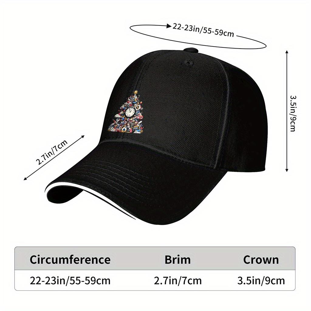 Abstract Clock Christmas Tree Print Baseball Cap Adjustable Cotton Casual Dad Hat for Unisex