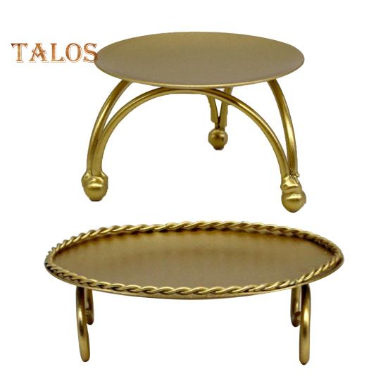 TDStore Нескользящий металлический подсвечник круглой формы с геометрическим рисунком, золотой подсвечник для украшения дома