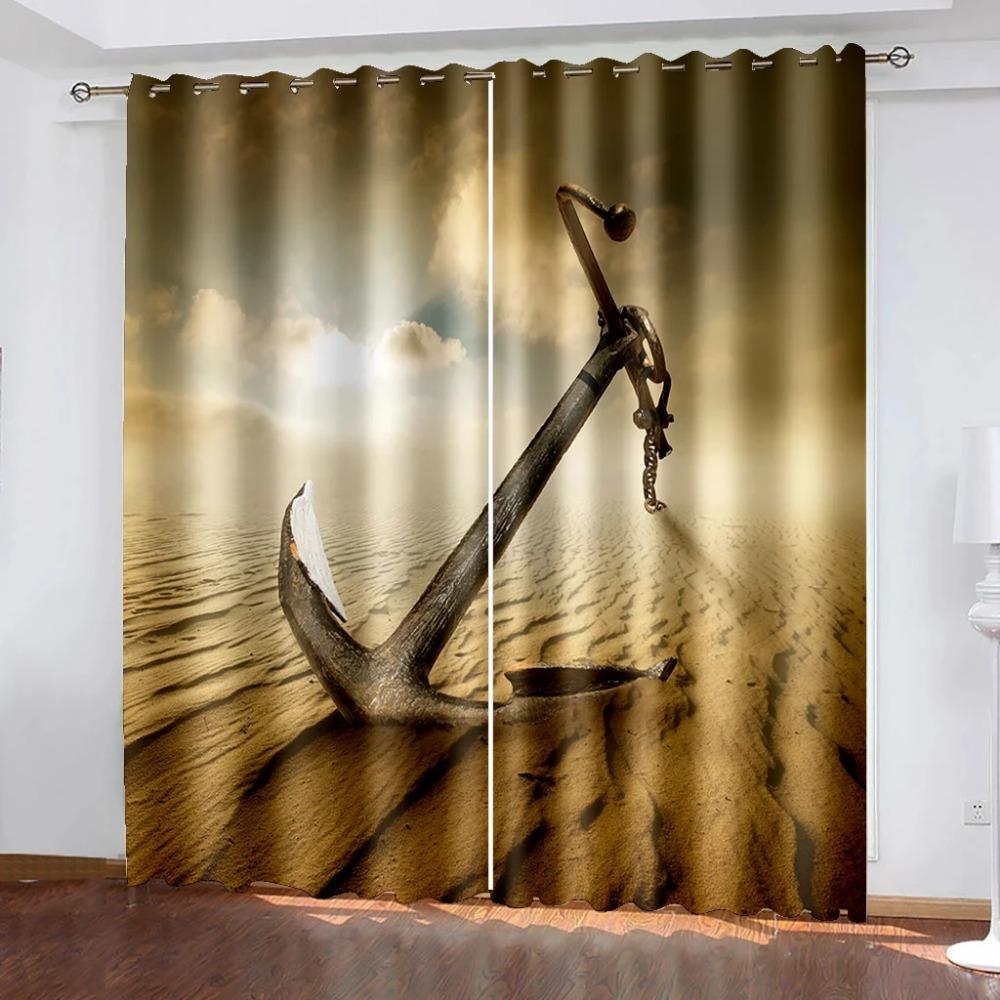 Главная Морской узор якоря Высокие затемняющие шторы Раздвижные стеклянные двери Спальня Гостиная Плотная затемняющая штора Новый стиль Shade