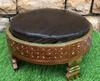 Wooden Round Side Table With Cushion-Carved Sitting Grinder Table-Wooden Bedside Central Table Art Furniture Decor-End Table Art Decor