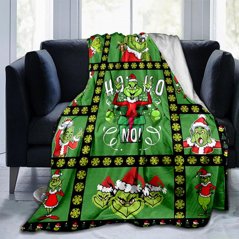1Pc Grinch Christmas Joke Blanket Soft And Comfortable Casual Warm Camping Travel Christmas Halloween Gift M921585