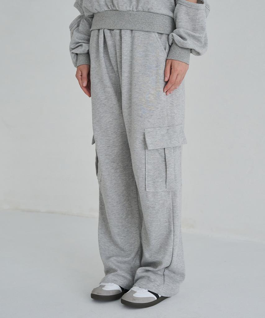 5OML Single-Pleat Wide Cargo Sweatpants (Melan Grey)