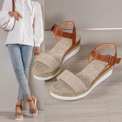 Женские босоножки на платформе из ткани с высокой танкеткой, стильные женские босоножки на танкетке с тканевой подкладкой